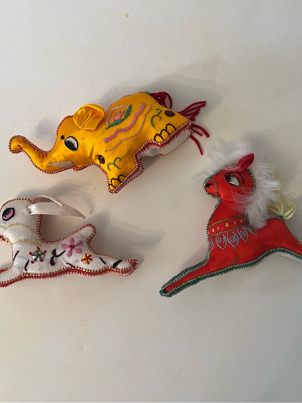 Vintage Handmade Indian Embroidered Stuffed Animal Ornaments. Set of 10. - Picture 3 of 10